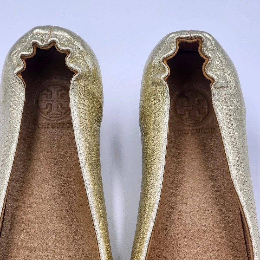 Tory Burch Metallic Gold Reva Ballet Flats
